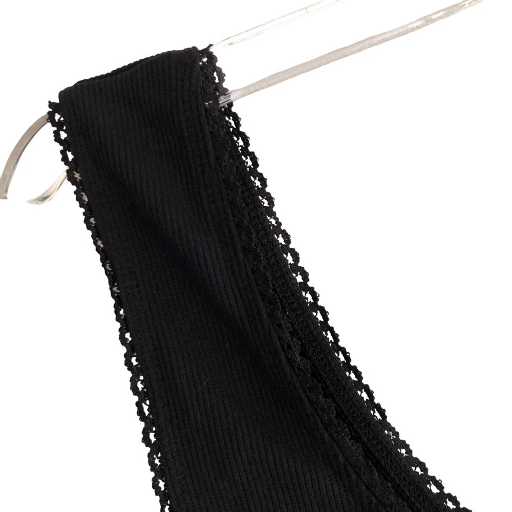 Topshop Black Ribbed Crop Tank Top Lace Trim Lettuce Hem NWT Size US 8 - Picture 5 of 6
